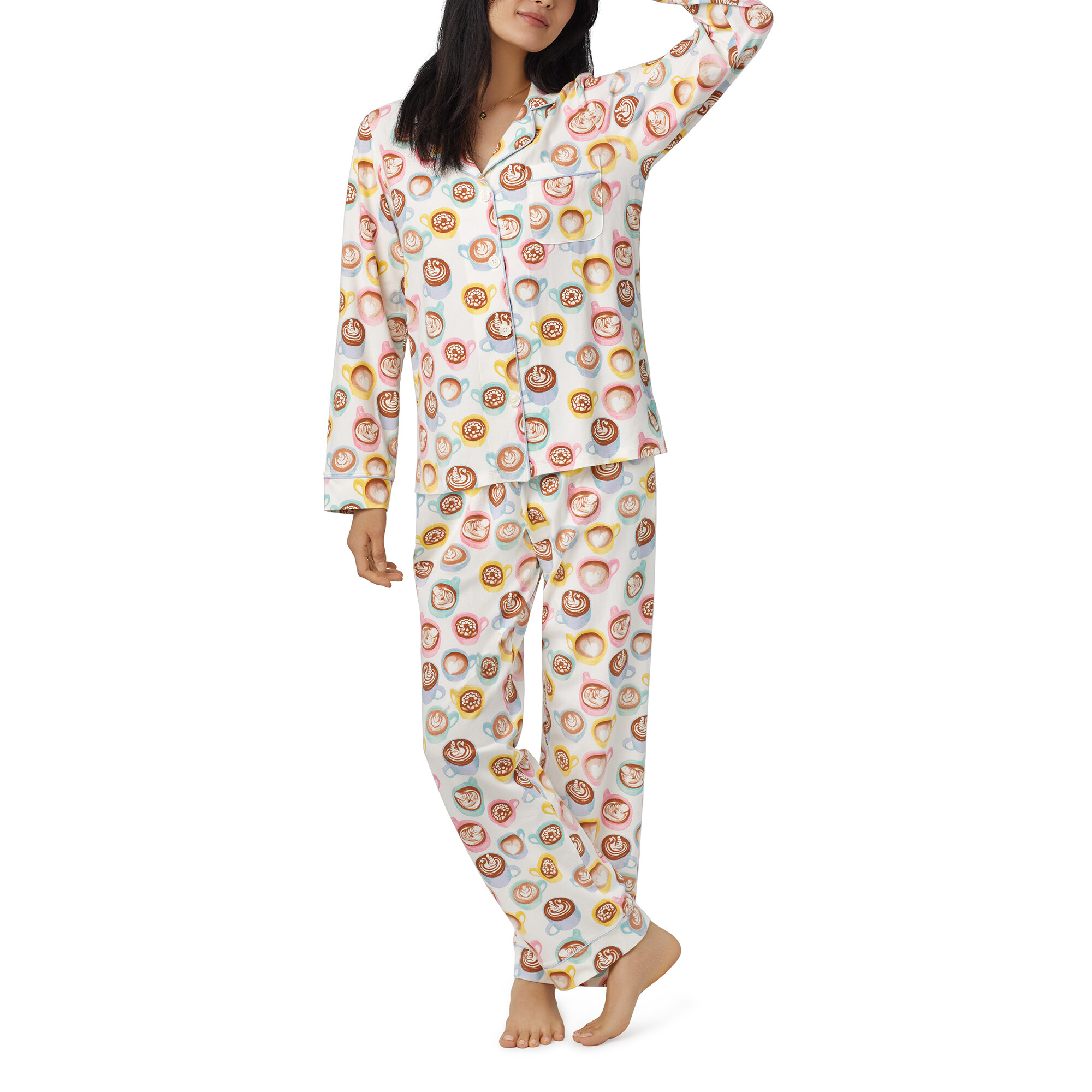 Imbracaminte Femei BedHead Pajamas Organic Cotton Jersey Long Sleeve Classic PJ Set Lots Of Latte
