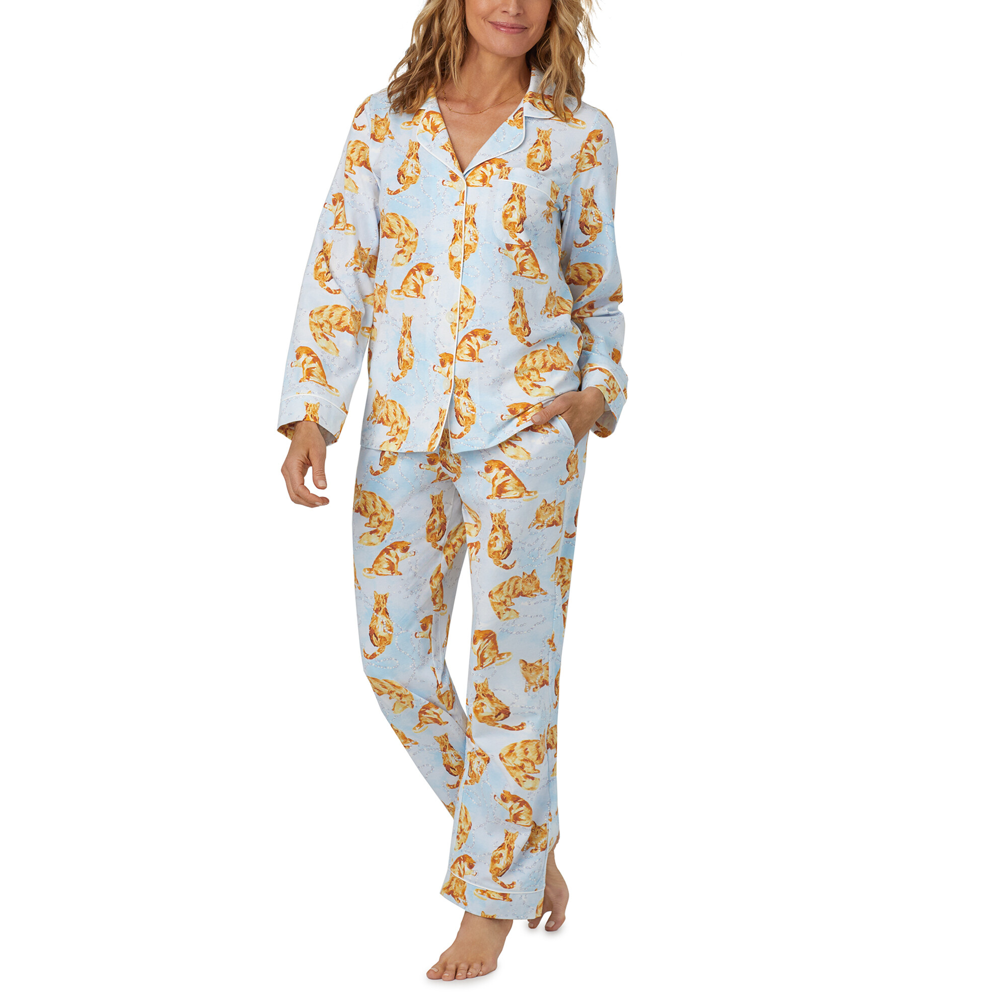 Imbracaminte Femei BedHead Pajamas Organic Cotton Jersey Long Sleeve Classic PJ Set Fancy Cats