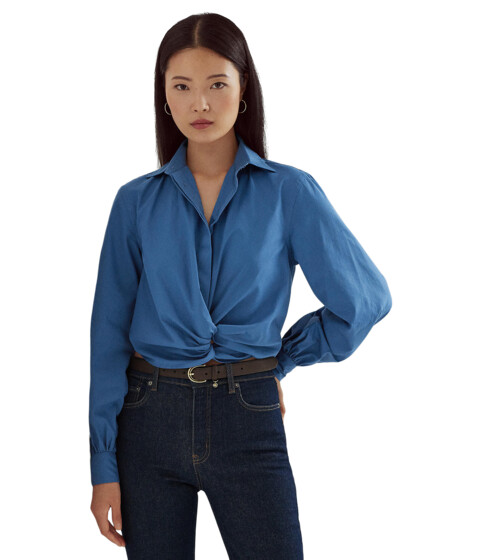 Imbracaminte Femei LAUREN Ralph Lauren Twist-Front Broadcloth Cropped Shirt Frosted Lapis