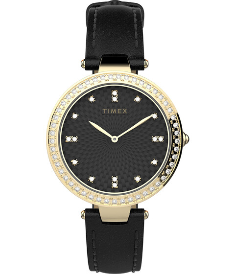 Ceasuri Femei Timex 32 mm Adorn Crystal Bezel 3-Hand Leather Strap Watch Black