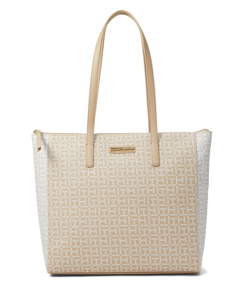 Genti Femei Tommy Hilfiger Laura II Tote Coated Square Monogram FawnOptic WhiteOptic WhiteFawn