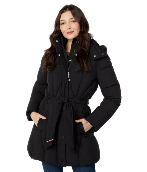Imbracaminte Femei Tommy Hilfiger Diamond Quilt Belted Hooded Coat Black