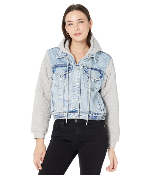 Imbracaminte Femei Blank NYC Denim Jacket with Grey Quilted Sleeves and Removable Hood Piece of Me