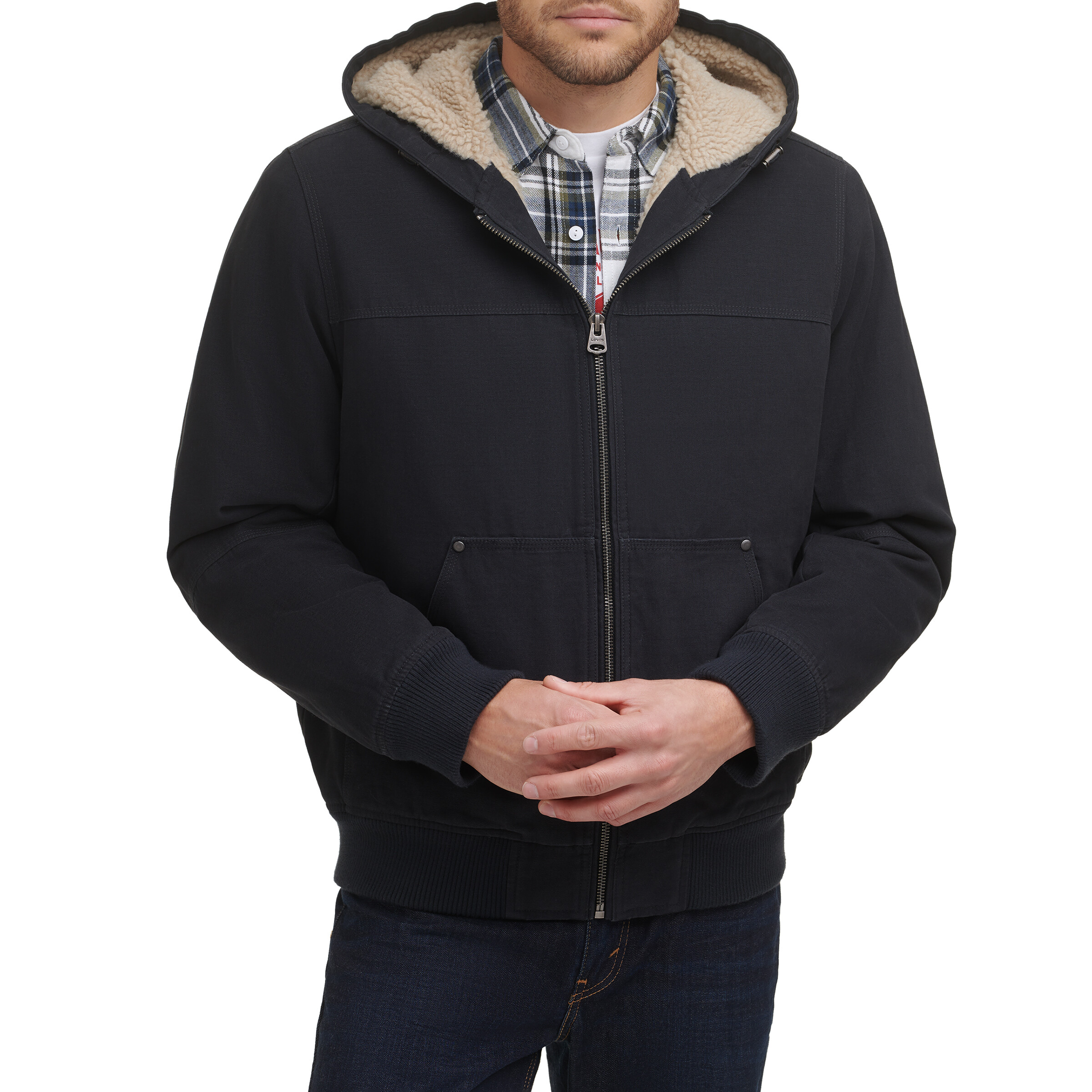 Imbracaminte Barbati Levis Cotton Canvas Hooded Utility Jacket with Sherpa Lining Navy
