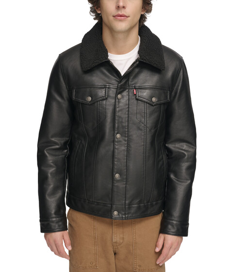 Imbracaminte Barbati Levis Faux Leather Trucker with Sherpa Lined Collar Black