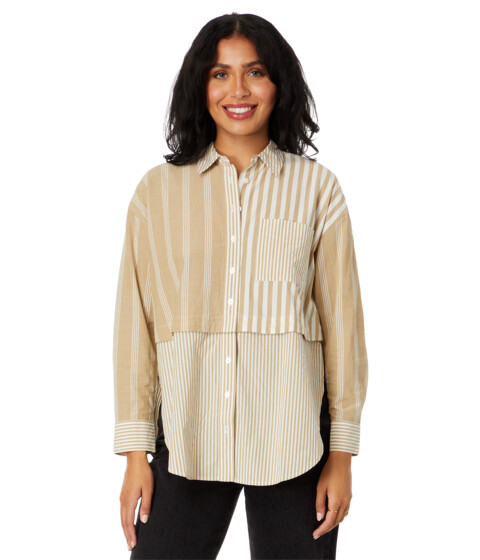 Imbracaminte Femei Madewell Modular Oversized Button-Up Shirt in Mixed Stripe Dark Khaki