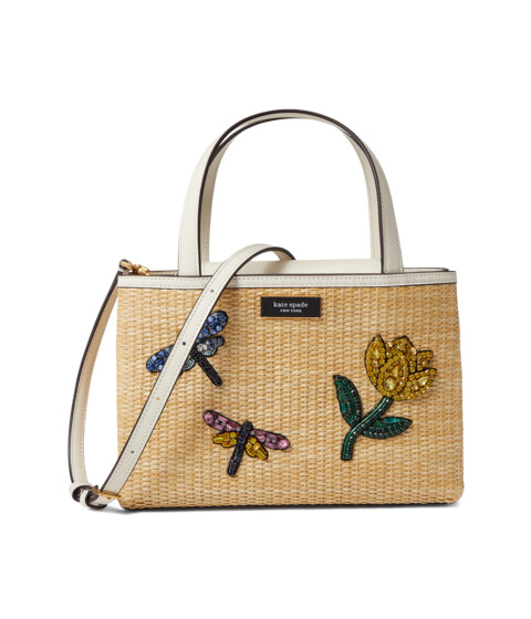Genti Femei Kate Spade New York Sam Icon Dragonfly Embellished Straw Small Tote Natural Multi