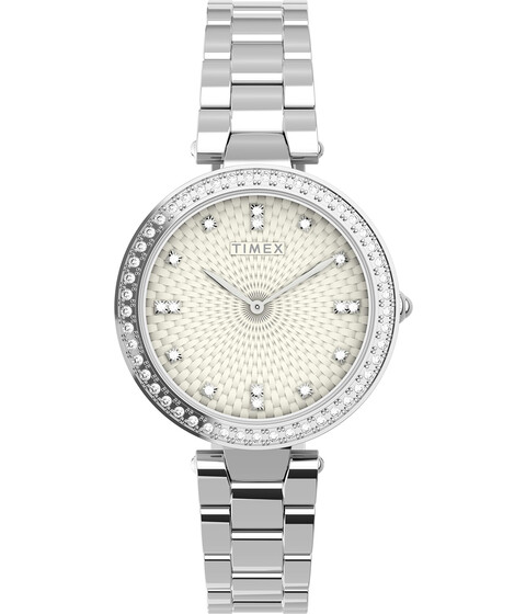 Ceasuri Femei Timex 32 mm Adorn Crystal Bezel 3-Hand Bracelet Watch Silver