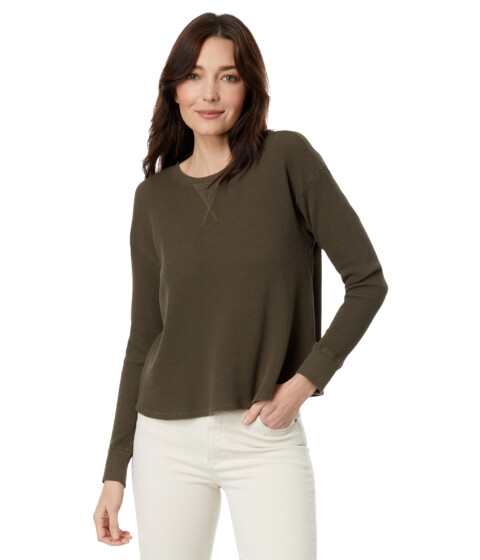 Imbracaminte Femei Mod-o-doc Washed Cotton Modal Thermal Long Sleeve Boxy Crop Sweatshirt Olive Thistle