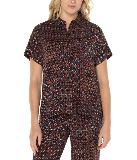 Imbracaminte Femei Liverpool Collared Camp Shirt with High-Low Hem Patchwork Geo Ditsy Print
