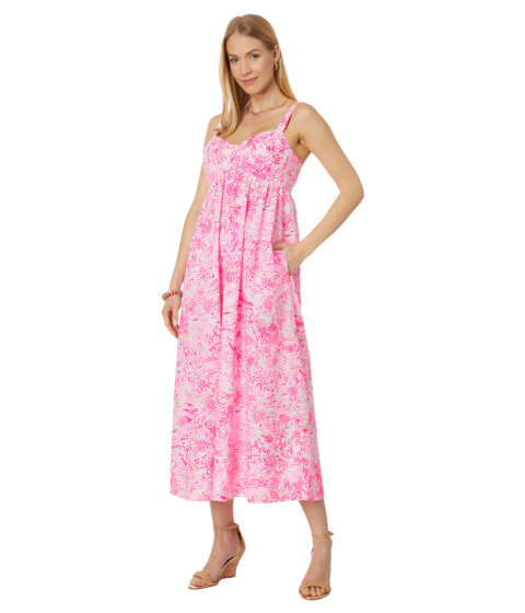 Imbracaminte Femei Lilly Pulitzer Azora Cotton Midi Dress Peony Pink Seaside Scene