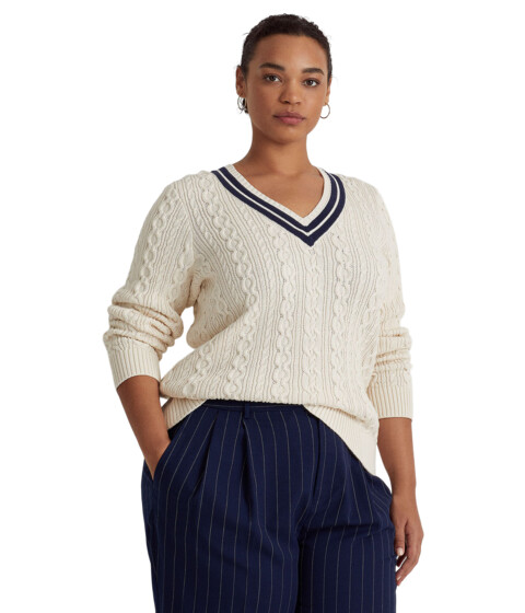 Imbracaminte Femei LAUREN Ralph Lauren Plus Size Cable-Knit Cricket Sweater Mascarpone CreamFrench Navy