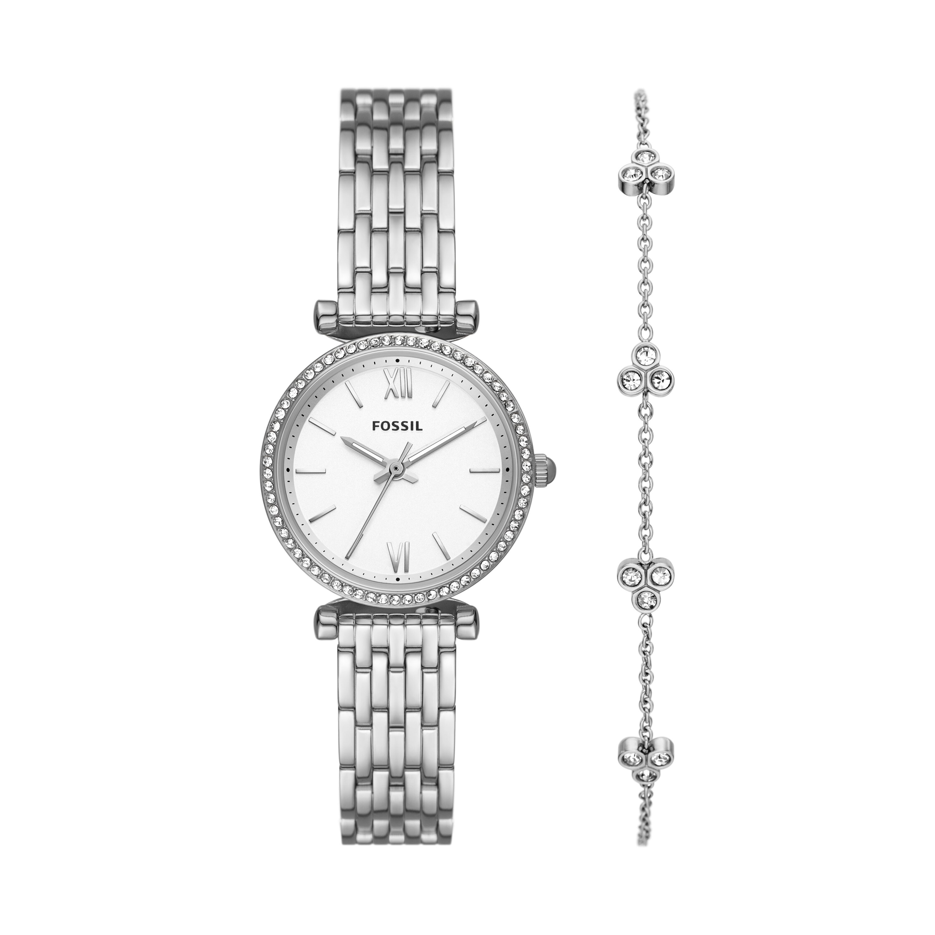 Ceasuri Femei Fossil Carlie Three-Hand Stainless Steel Watch and Bracelet Box Set - ES5315SET Silver