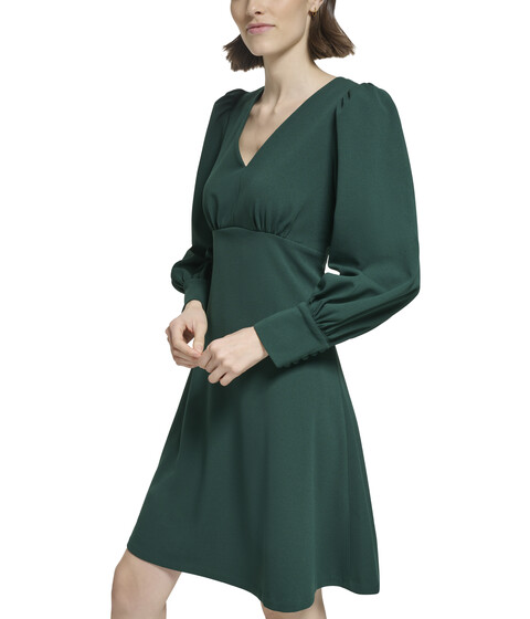 Imbracaminte Femei Calvin Klein Scuba Crepe V-Neck Short A-Line Dress with Long Sleeve Malachite