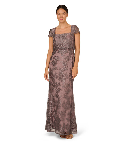 Imbracaminte Femei Adrianna Papell Metallic Embroidered Pop Over Mob Gown Night Shade