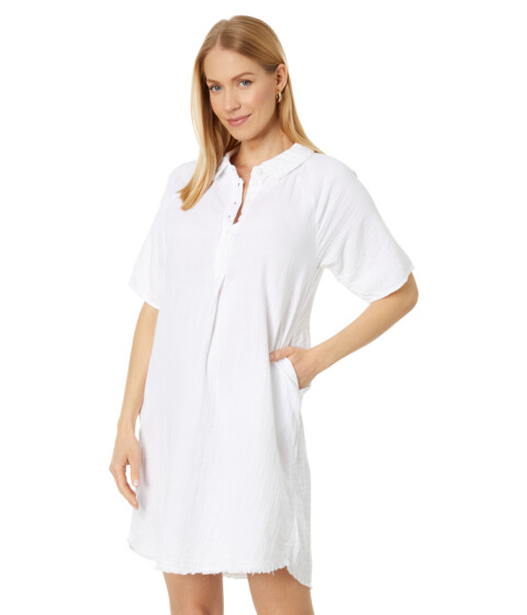 Imbracaminte Femei Mod-o-doc Double Layer Gauze Half Raglan Sleeve Henley Dress White