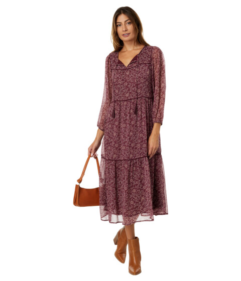 Imbracaminte Femei Lucky Brand Long Sleeve Peasant Tiered Maxi Dress Burgundy Multi