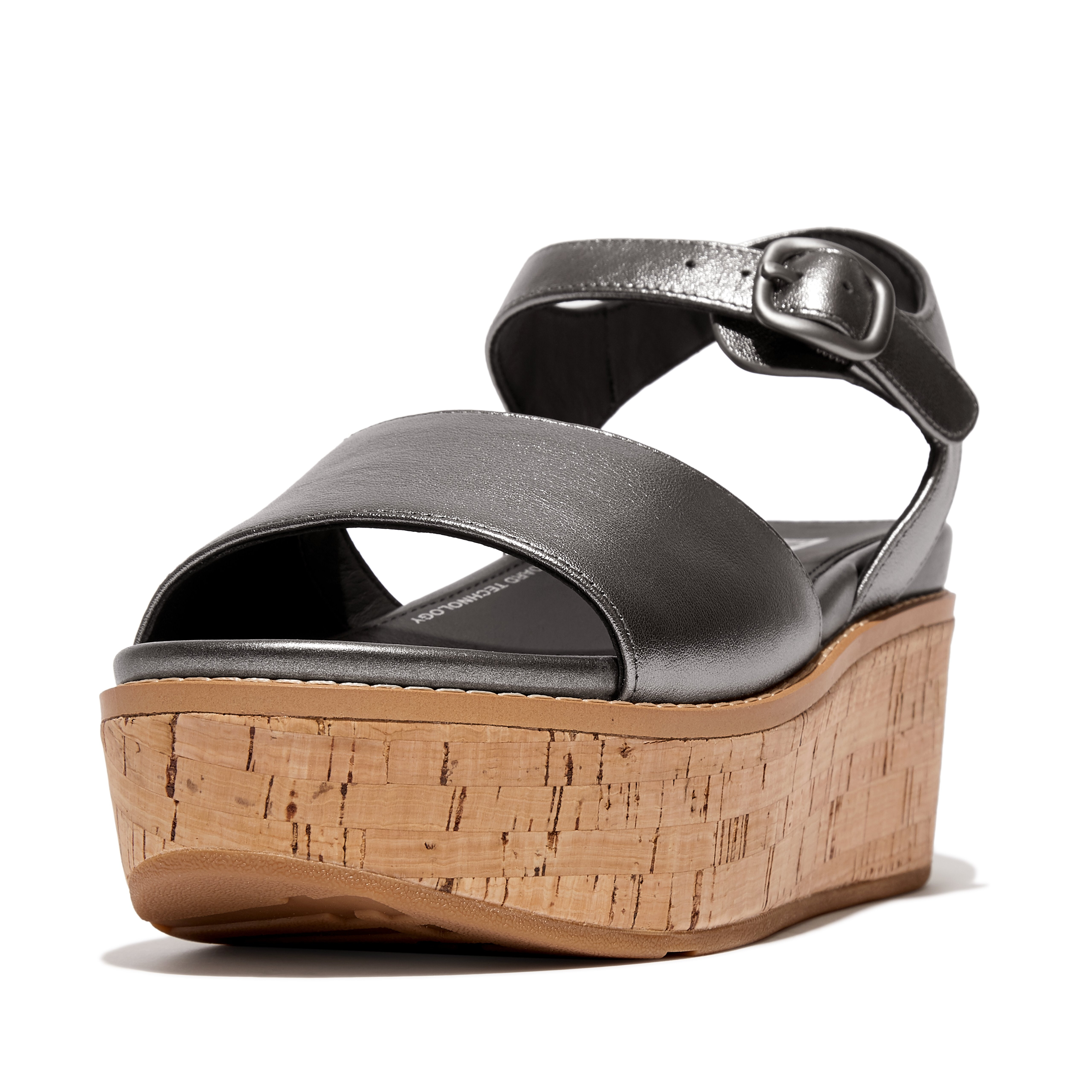Incaltaminte Femei FitFlop Eloise Cork-Wrap Leather Back-Strap Wedge Sandals Classic Pewter Mix