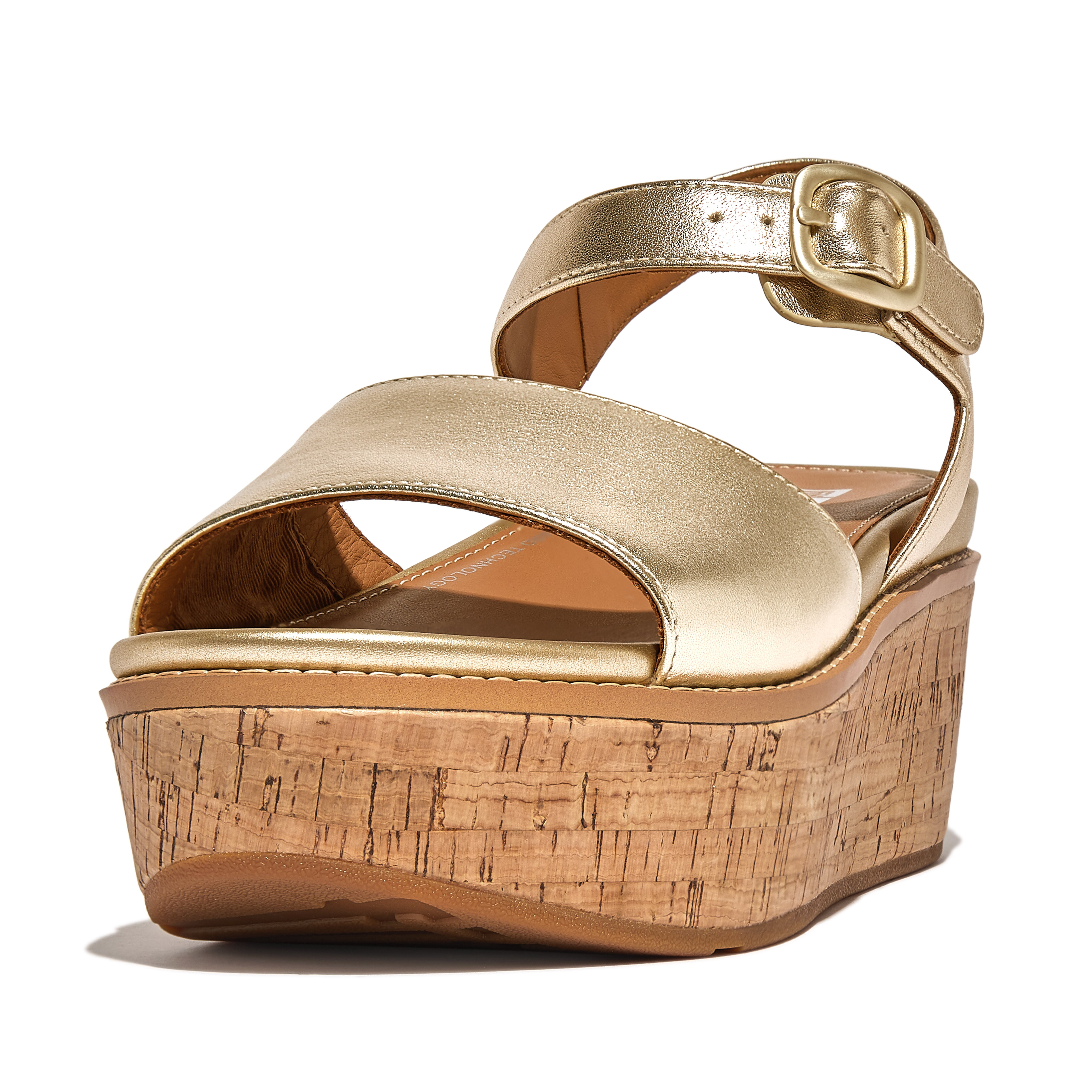 Incaltaminte Femei FitFlop Eloise Cork-Wrap Leather Back-Strap Wedge Sandals Platino