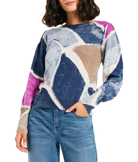 Imbracaminte Femei NICZOE Printed Tiles Femme Sleeve Sweater Blue Multi