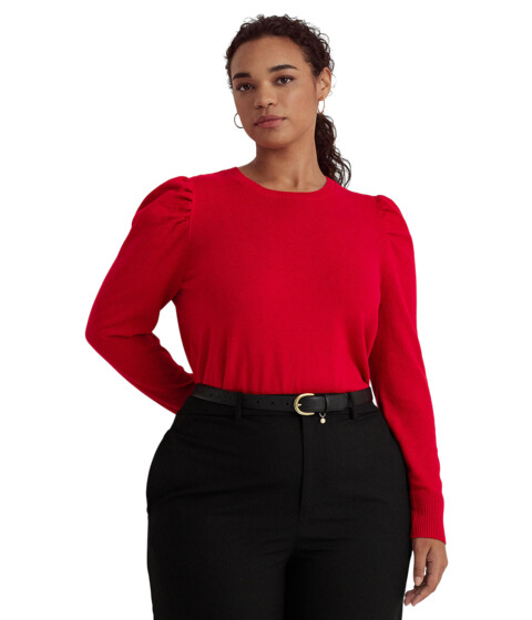 Imbracaminte Femei LAUREN Ralph Lauren Plus-Size Cotton-Blend Puff-Sleeve Sweater Martin Red