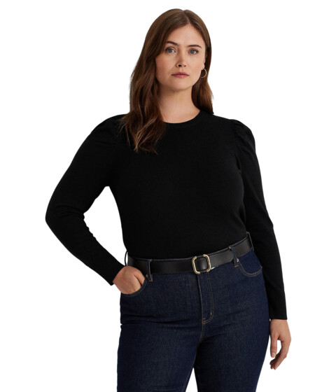 Imbracaminte Femei LAUREN Ralph Lauren Plus-Size Cotton-Blend Puff-Sleeve Sweater Black