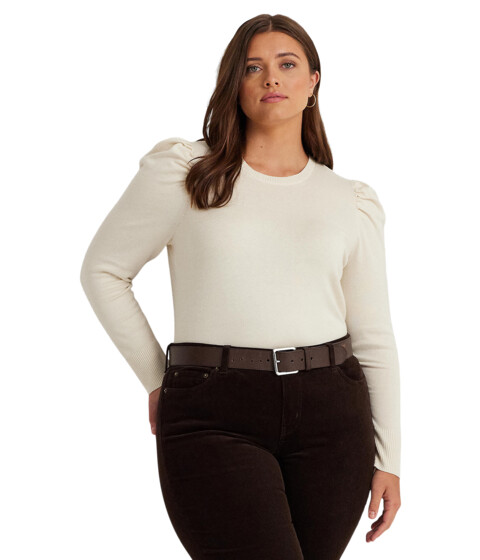 Imbracaminte Femei LAUREN Ralph Lauren Plus-Size Cotton-Blend Puff-Sleeve Sweater Mascarpone Cream