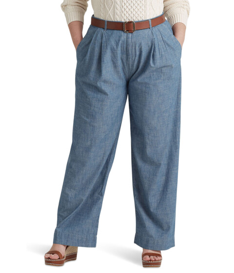 Imbracaminte Femei LAUREN Ralph Lauren Plus Size Pleated Chambray Wide-Leg Pants Beryl Blue Wash