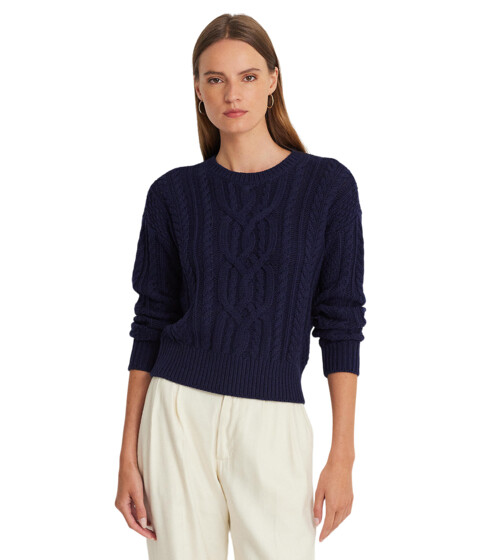 Imbracaminte Femei LAUREN Ralph Lauren Cable-Knit Cotton Crewneck Sweater Refined Navy