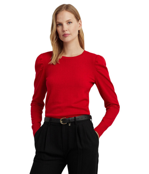 Imbracaminte Femei LAUREN Ralph Lauren Petite Cotton-Blend Puff-Sleeve Sweater Martin Red