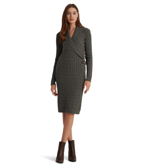 Imbracaminte Femei LAUREN Ralph Lauren Cable-Knit Buckle-Trim Sweater Dress Modern Grey Heather