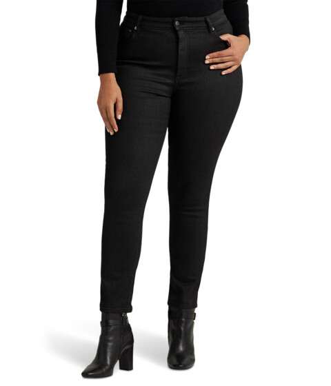 Imbracaminte Femei LAUREN Ralph Lauren Plus-Size Coated High-Rise Skinny Ankle Jeans in Black Wash Black Wash