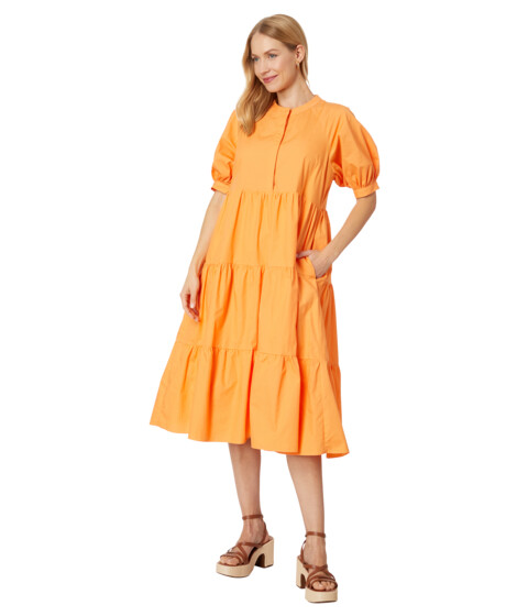 Imbracaminte Femei English Factory Short Puff Sleeve Midi Dress Orange