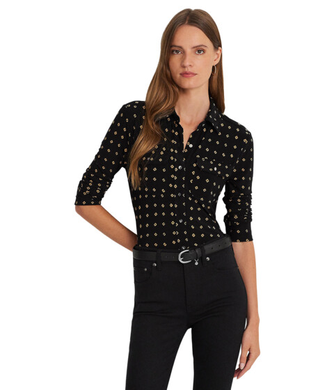 Imbracaminte Femei LAUREN Ralph Lauren Geo-Print Stretch Jersey Shirt BlackTan