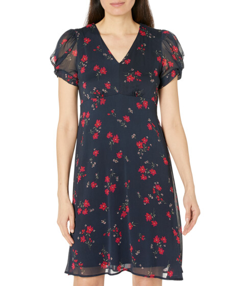 Imbracaminte Femei Calvin Klein Chiffon Print Dress with Puff Sleeves Berry Multi
