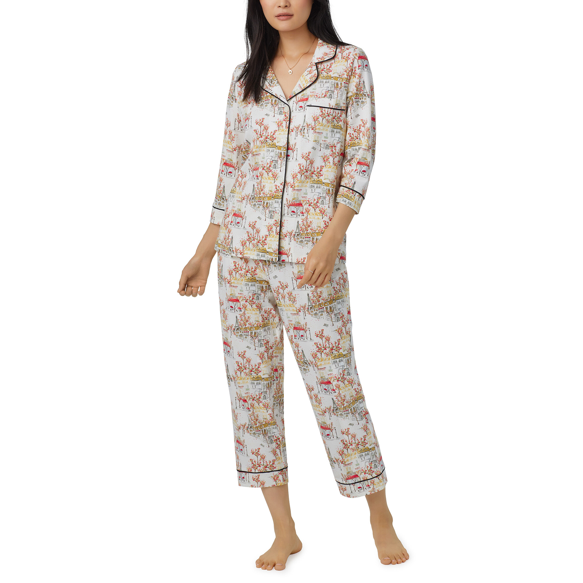 Imbracaminte Femei BedHead Pajamas 34 Sleeve Cropped PJ Set Fall In Paris