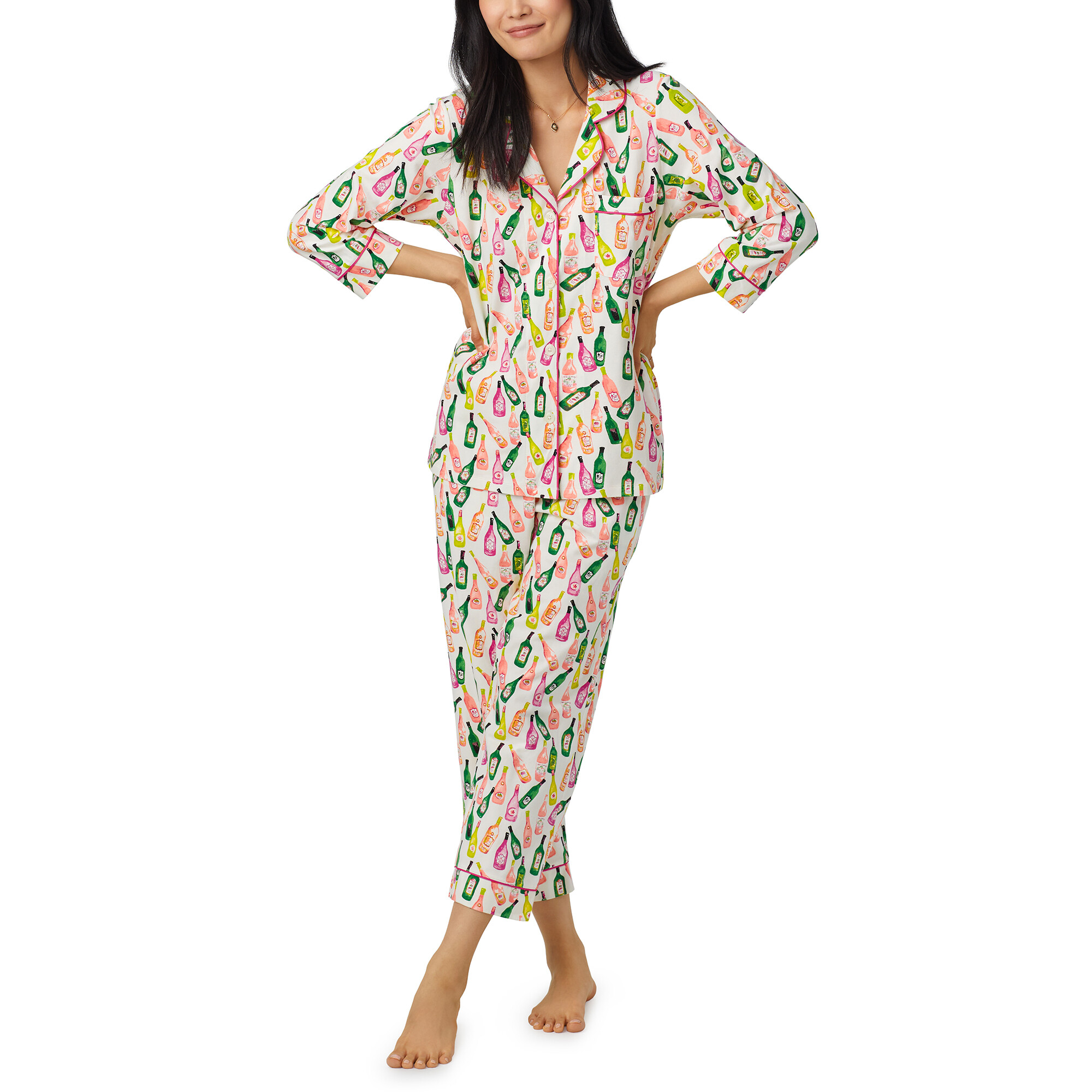 Imbracaminte Femei BedHead Pajamas 34 Sleeve Cropped PJ Set Wine List