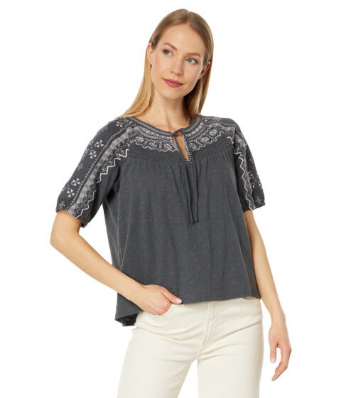 Imbracaminte Femei Lucky Brand Short Sleeve Embroidered Swing Top Raven