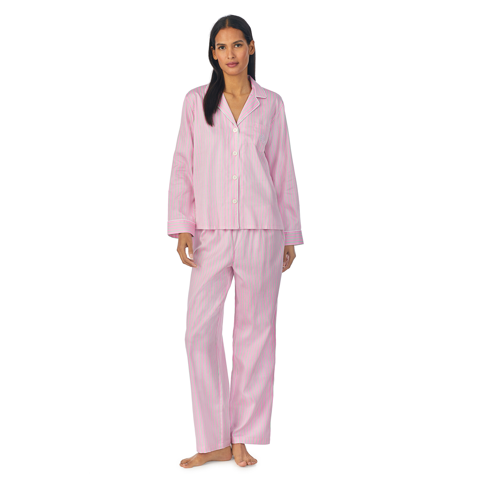 Imbracaminte Femei LAUREN Ralph Lauren Sateen Notch PJ Set Pink Stripe