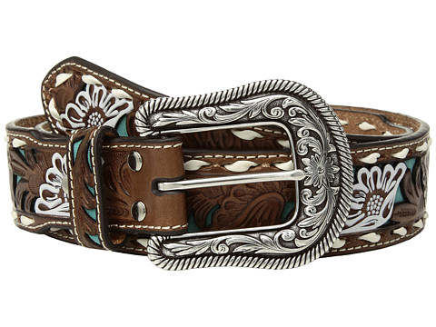 Accesorii Femei Nocona Turquoise Floral Overlay with Lace Edge Belt Tan