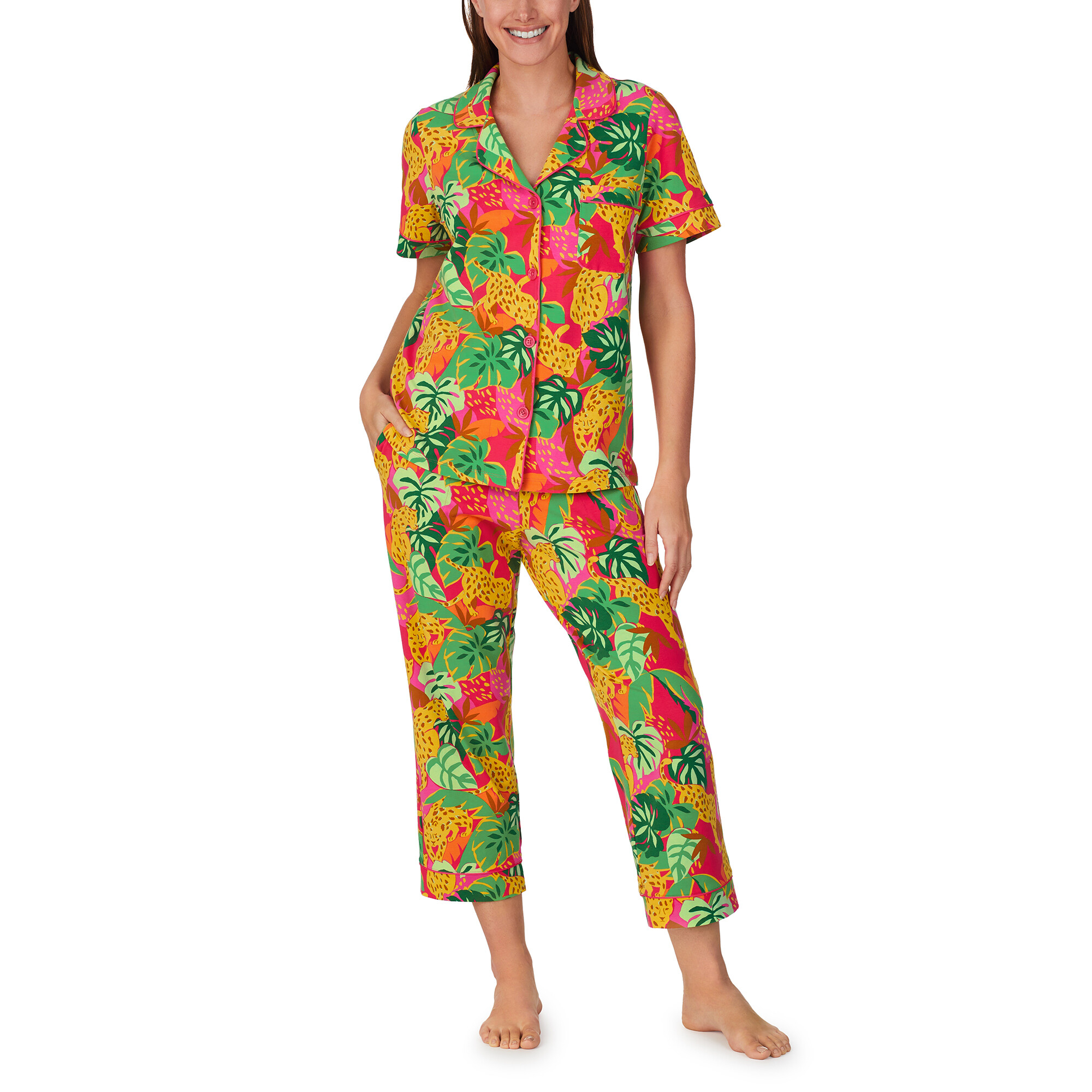 Imbracaminte Femei BedHead Pajamas Organic Cotton Short Sleeve Cropped PJ Set Lazy Leopard