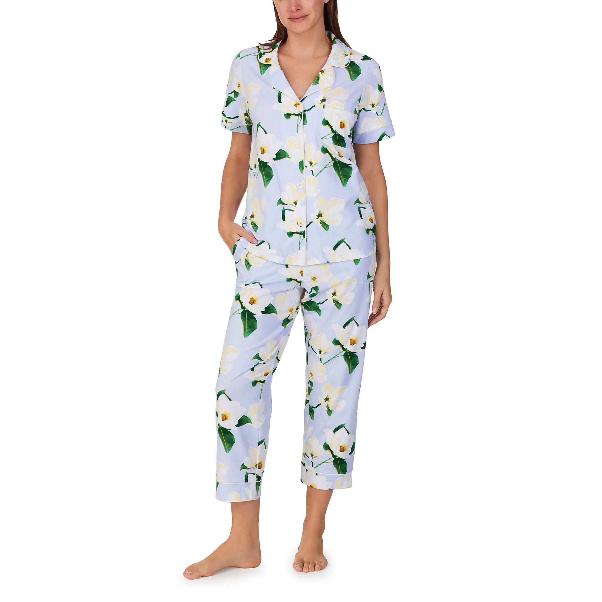 Imbracaminte Femei BedHead Pajamas Organic Cotton Short Sleeve Cropped PJ Set Magnolia Blossom