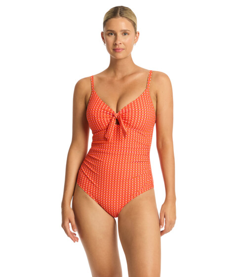 Imbracaminte Femei Betsy Adam Checkmate Tie Front DDE One Piece Red