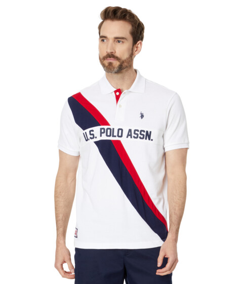 Imbracaminte Femei US Polo Assn Graphic Diagonal Pieced Pique Short Sleeve Polo Shirt White