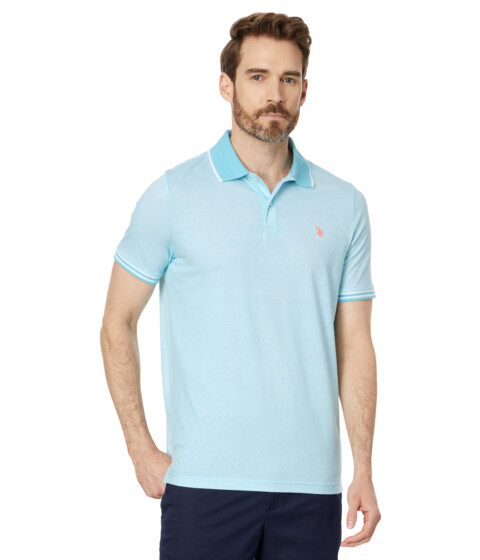 Imbracaminte Barbati US POLO ASSN All Over Print Jersey Textured Collar Short Sleeve Polo Shirt Horizon Blue