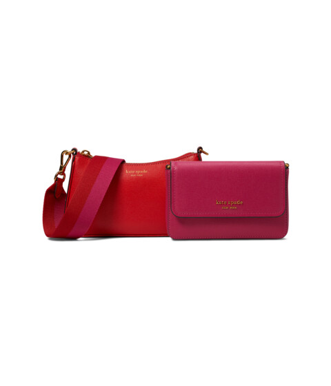 Genti Femei Kate Spade New York Double Up Color-Blocked Saffiano Leather Double Up Crossbody Red Multi