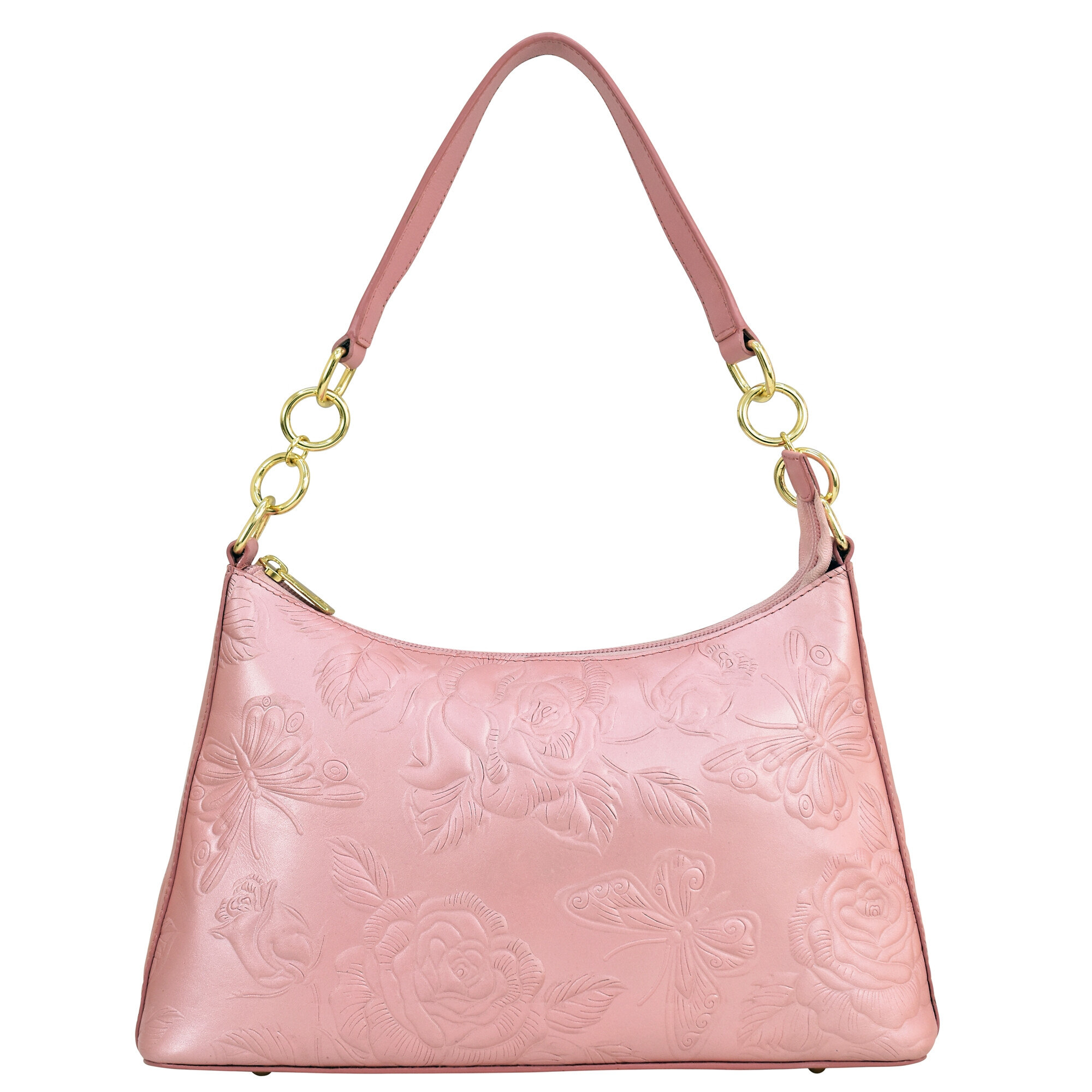 Genti Femei Anuschka Handbags Hobo With Chain Strap - 707 Tooled Rose Pearl Pink