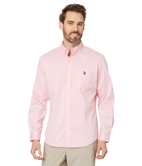 Incaltaminte Femei US POLO ASSN Long Sleeve Classic Fit 1 Pocket Solid Stretch Poplin Woven Shirt Candy Pink