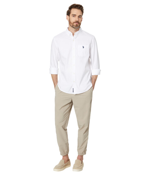 Incaltaminte Femei US POLO ASSN Long Sleeve Classic Fit 1 Pocket Solid Stretch Poplin Woven Shirt Optic White
