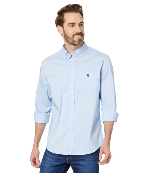 Incaltaminte Femei US POLO ASSN Long Sleeve Classic Fit 1 Pocket Solid Stretch Poplin Woven Shirt Windsurfer Blue
